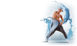 young man dancing hip hop with color lines