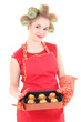 Photo: housewife with hair curlers and muffins housewife with hair curlers and muffins