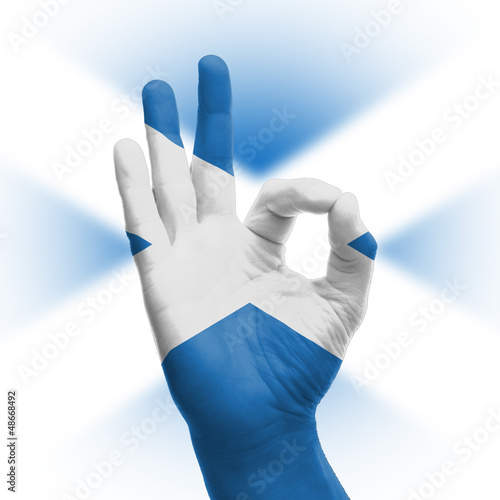 Photo: hand OK sign with Scottish flag hand OK sign with Scottish flag
