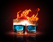 Two glasses of burning emerald absinthe
