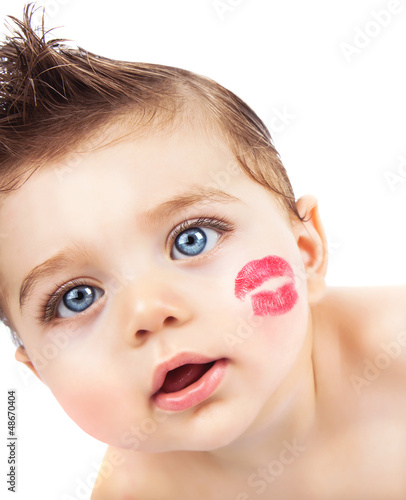 Photo: Kid with kiss Kid with kiss