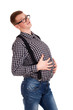 Portrait of young man with big belly