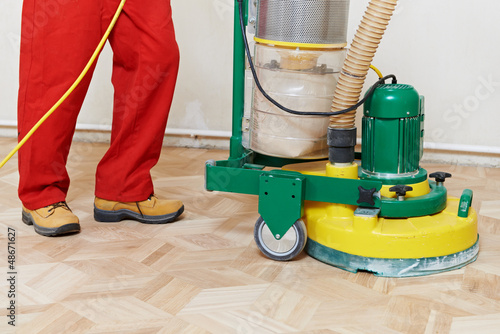 Photo: Parquet Floor maintenance by grinding machine Parquet Floor maintenance by grinding machine