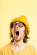 funny man portrait real people high definition yellow background