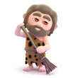 Caveman cleans up his cave for the guests
