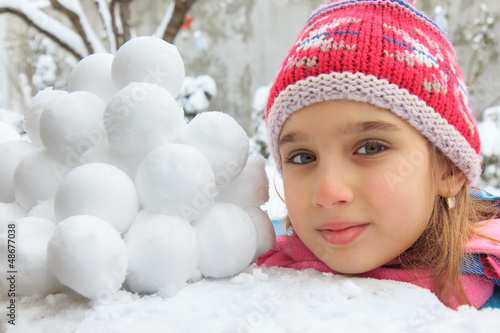Photo: Girl with snowballs Girl with snowballs