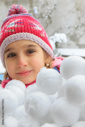 Photo: Girl with snowballs Girl with snowballs