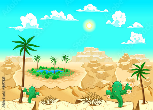 Vector: Desert with oasis. Desert with oasis.