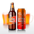 Beer bottle and can, vector Eps10 illustration.