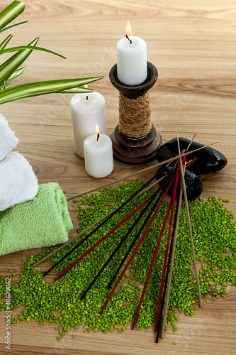 Photo: Spa with towels with a candle and other accessories Spa with towels with a candle and other accessories