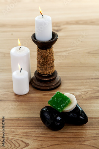 Photo: Spa with towels with a candle and other accessories Spa with towels with a candle and other accessories