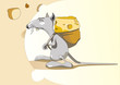 Mouse with a bag of cheese.