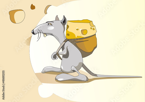 Vector: Mouse with a bag of cheese. Mouse with a bag of cheese.