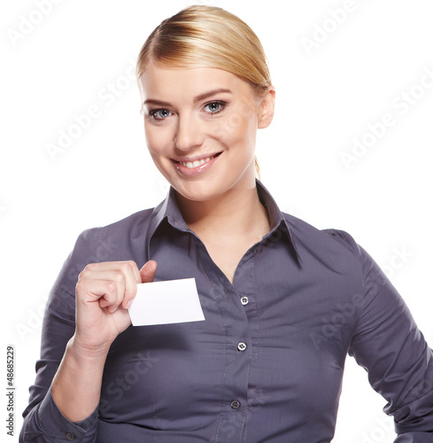 Photo: Businesswoman holding credit card Businesswoman holding credit card