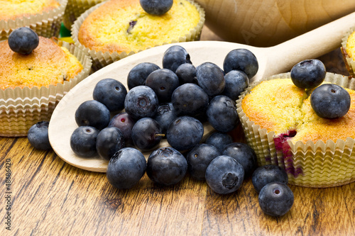 Photo: Delicious homemade blueberry muffins with fresh blueberries Delicious homemade blueberry muffins with fresh blueberries