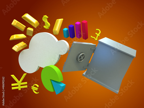Illustration: Safe and ingots. Safe and ingots.