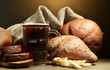 tankard of kvass and rye breads with ears,