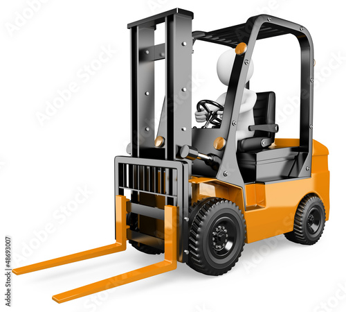 Illustration: 3D white people. Forklift 3D white people. Forklift