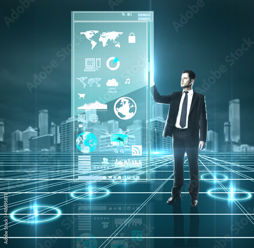 Photo: man presses interface man presses interface