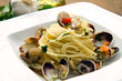 dish of spaghetti with clams