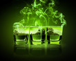 Three glasses of green absinth