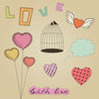 Vector set of hand-drawn colorful Valentines Day design elements
