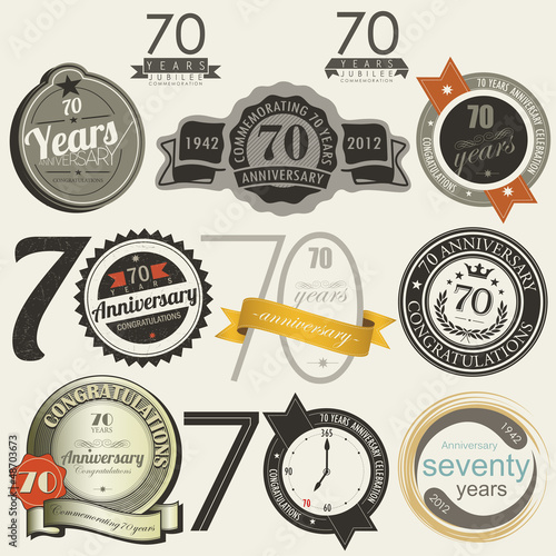 Vector: 70 years anniversary signs and cards collection 70 years anniversary signs and cards collection