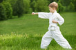 Little boy make karate exercises