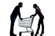 Photo: couple woman man with shopping cart dating flirting silhouette couple woman man with shopping cart dating flirting silhouette