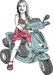 Sketch of little girl driving a Motorcicle. Vector illustration