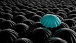Standing out from the crowd, color umbrella over many dark ones