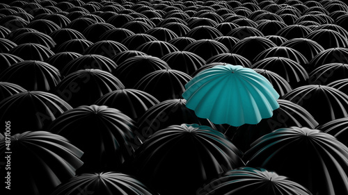 Illustration: Standing out from the crowd, color umbrella over many dark ones Standing out from the crowd, color umbrella over many dark ones