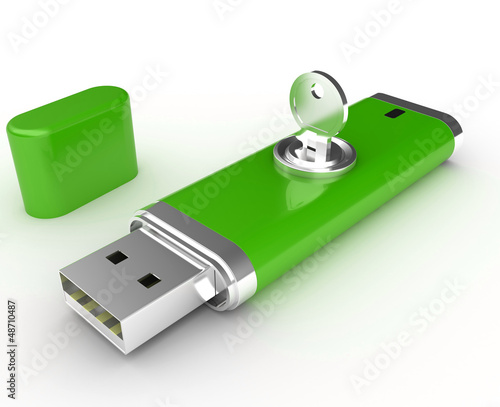 Illustration: Data security. Information protection. Usb flash memory and key Data security. Information protection. Usb flash memory and key