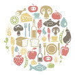 round card with food icons