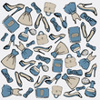 Various women's clothing, shoes and accessories in blue color