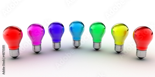 Illustration: colored bulb on white background - 3d render colored bulb on white background - 3d render