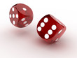 3D Red rolling dice on white background