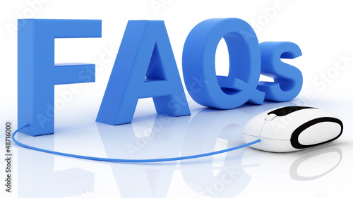 Illustration: FAQ 3D text with computer mouse. Isolated on white FAQ 3D text with computer mouse. Isolated on white