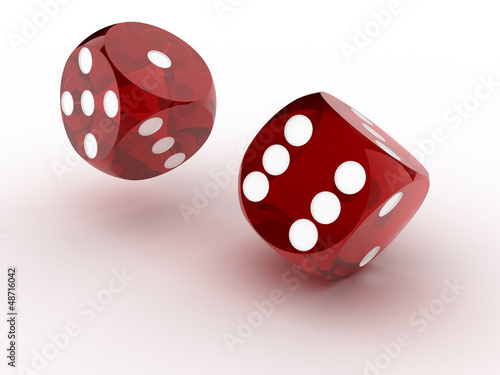 Illustration: 3D Red rolling dice on white background 3D Red rolling dice on white background