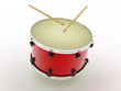 Drum and drumsticks on white isolated background. 3d