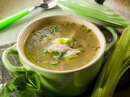 Photo: soup with chicken and leek soup with chicken and leek