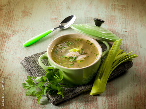 Photo: soup with chicken and leek soup with chicken and leek