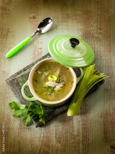 Photo: soup with chicken and leek soup with chicken and leek