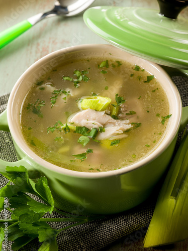 Photo: soup with chicken and leek soup with chicken and leek