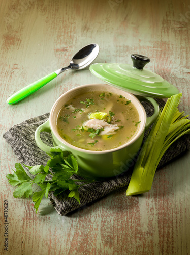 Photo: soup with chicken and leek soup with chicken and leek