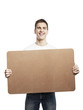 man holding placard