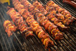 Photo: Steak and other meat on barbeque. Background. Smoke. Meals, Clos Steak and other meat on barbeque. Background. Smoke. Meals, Clos
