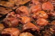 Photo: Steak and other meat on barbeque. Background Steak and other meat on barbeque. Background