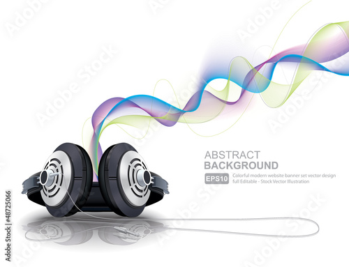 Vector: Realistic headphones with waves vector Realistic headphones with waves vector