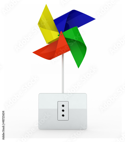 Illustration: multicolor pinwheel over energy plug multicolor pinwheel over energy plug